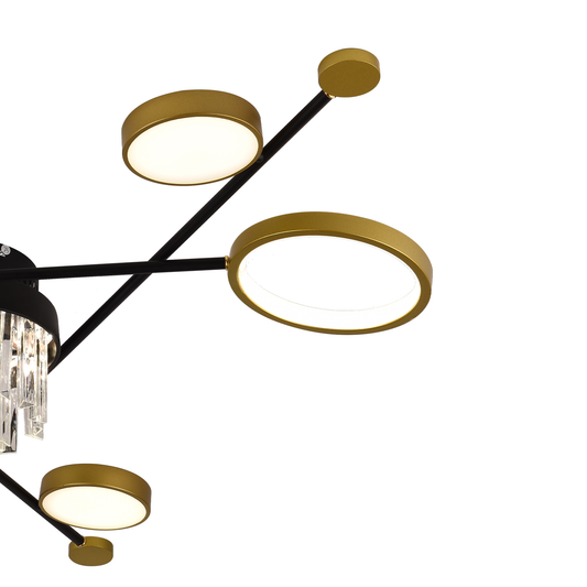 Lustra LED cu telecomanda si cristal GUIDA 38W, 6 Elemente, lumina Rece/Calda/Neutra, Dimabila, Negru Auriu – RegalStore