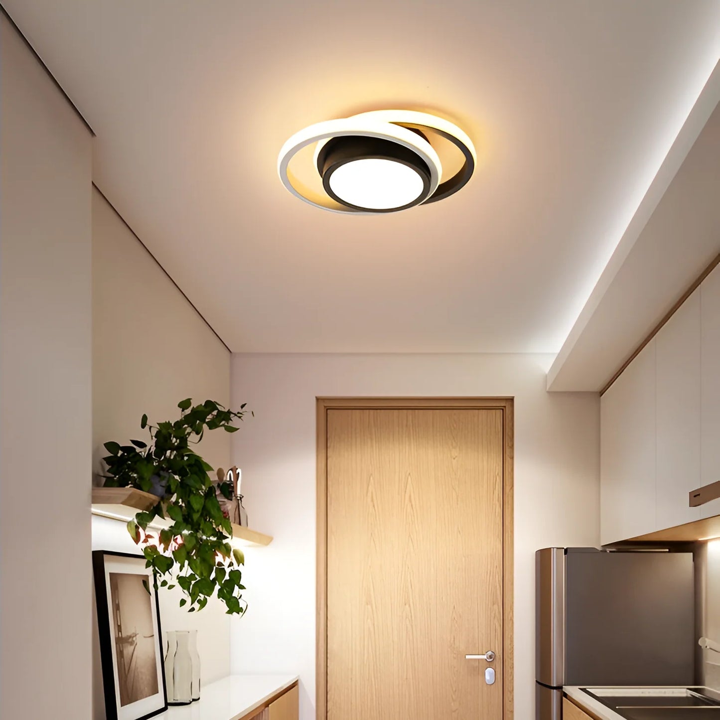Lustra LED VERTEX FUSION 18W, 2 Cercuri, Rame Metalice, lumina Rece/Calda/Neutra, Alb/Negru
