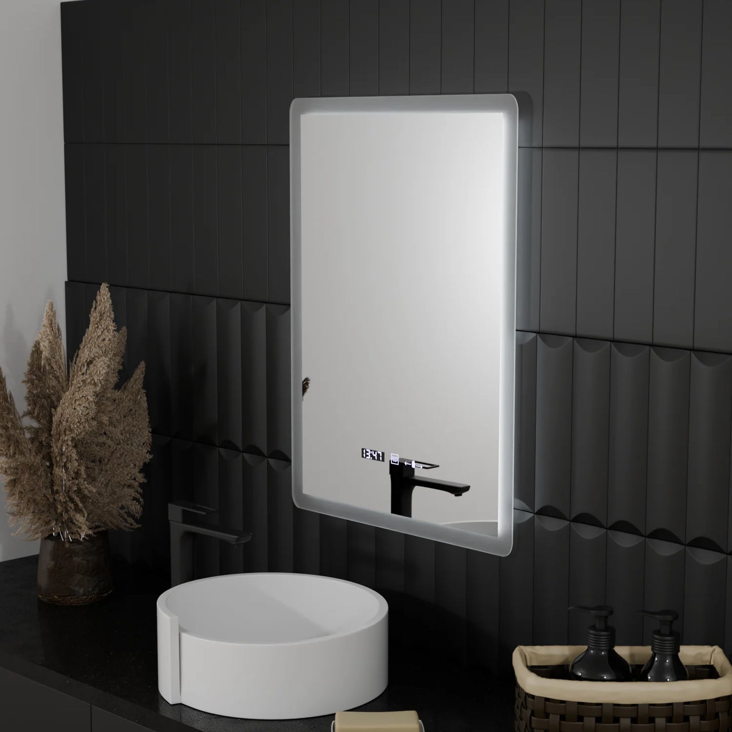 Oglinda LED Rectangulara, 50x70cm, ELANCEE Senzor MotionGlow Marcello, Sistem Dezaburire, Ceas & Termometru, Dimabila