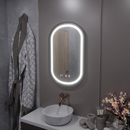 Oglinda LED Senzor Helmut Sistem Dezaburire, Ceas si Temperatura 50x80 cm Rama Negru Brushed Marcello Funghi
