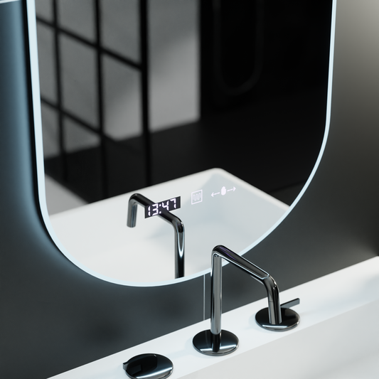 Oglinda LED Ovala, 50x80cm, Lucia Senzor Marcello, Sistem Dezaburire, Ceas & Termometru, Dimabila – oglindă LED, cu senz