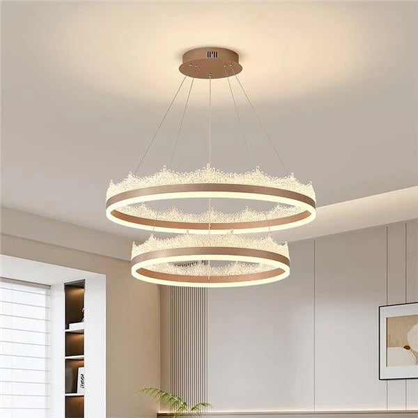 Lustra LED suspendata cu telecomanda FLAVIO 126W, lumina Rece/Calda/Neutra, Dimabila,Inaltime Reglabila, Auriu