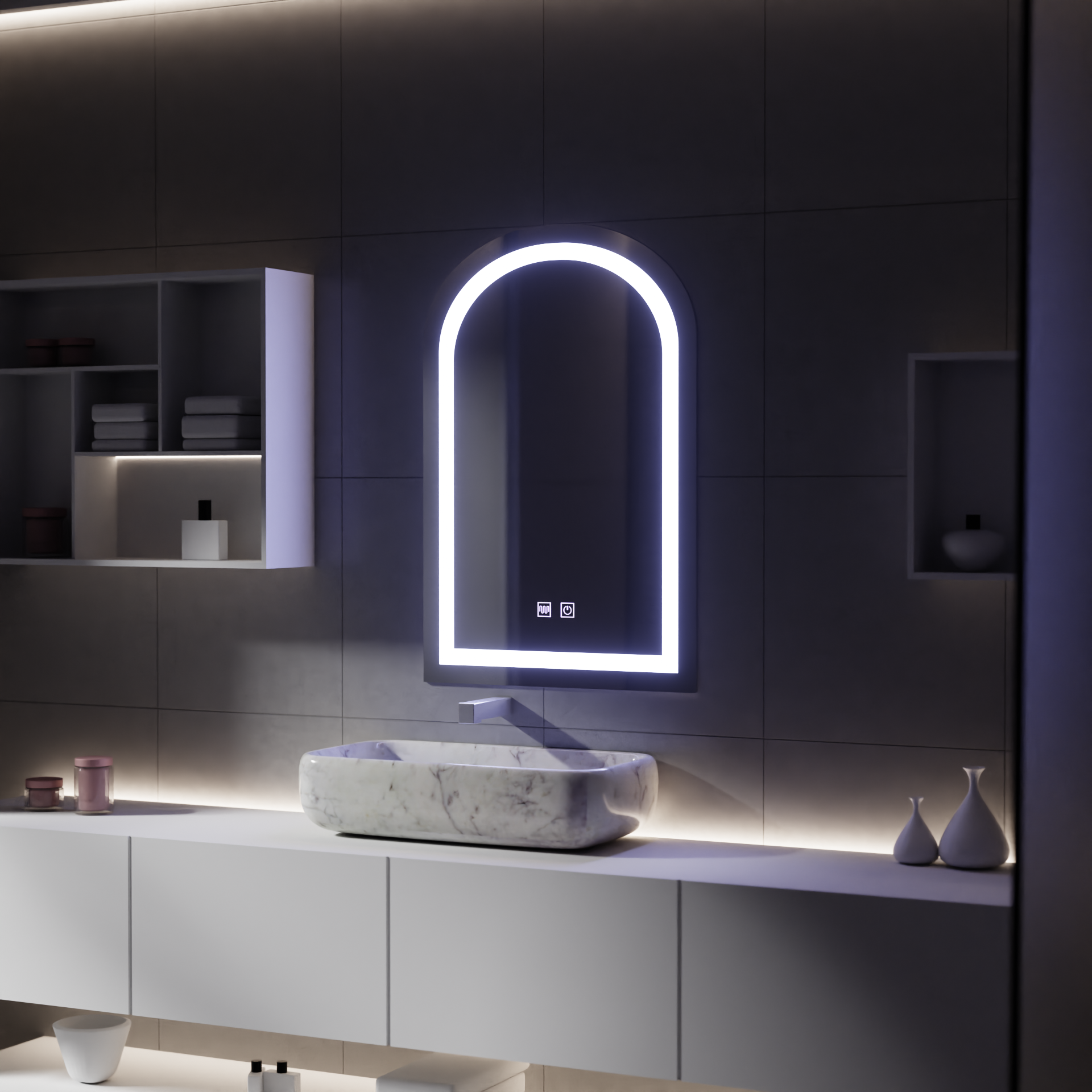 Oglinda LED Touch cu Functie Dezaburire, 80x50cm – oglindă LED, 80x50 cm, 50 cm – RegalStore, iluminat interior