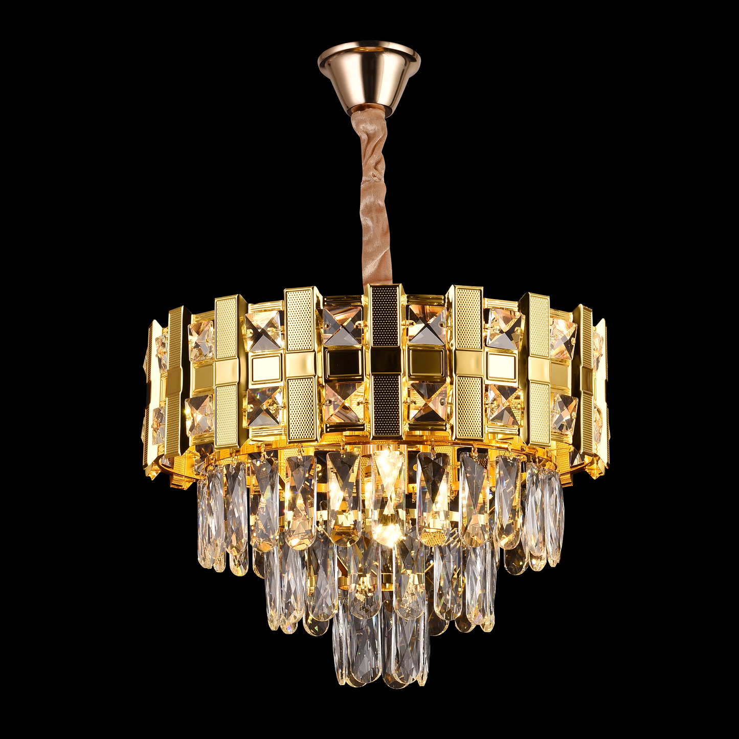 Candelabru Cristal BRAN Nobile 5xE14, Diametru 40cm, Auriu Lucios, Inaltime Reglabila – culoare aurie, 40 cm – RegalStor