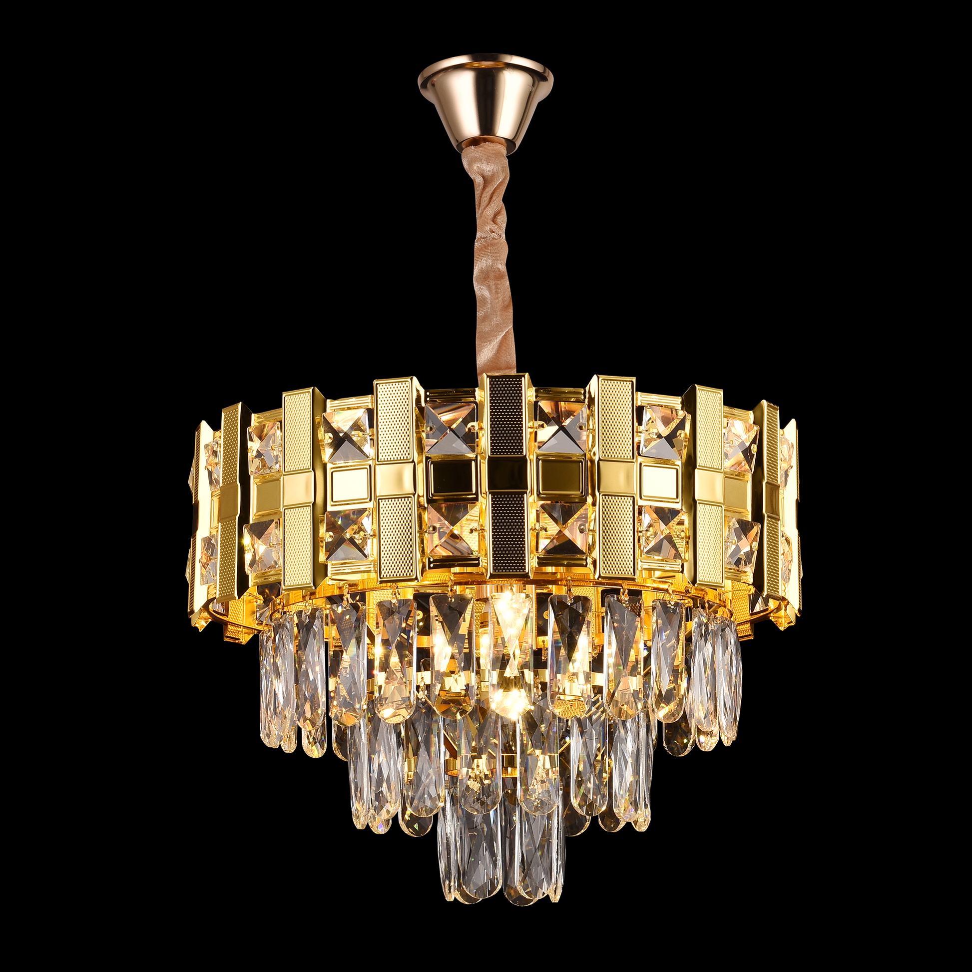 Candelabru Cristal BRAN Nobile 5xE14, Diametru 40cm, Auriu Lucios, Inaltime Reglabila – culoare aurie, 40 cm – RegalStor