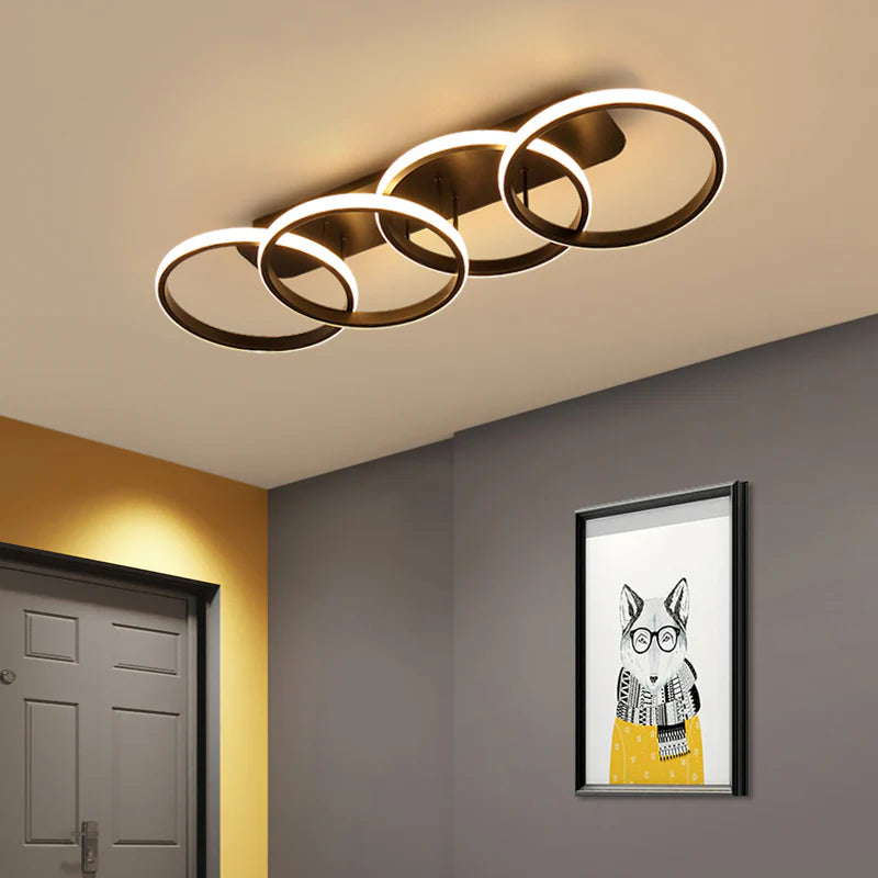 Lustra LED ELIO 24W, 4 Cercuri, Liniara, lumina Rece/Calda/Neutra, Negru