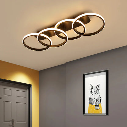 Lustra LED ELIO 24W, 4 Cercuri, Liniara, lumina Rece/Calda/Neutra, Negru