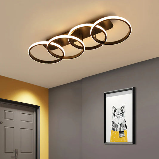 Lustra LED ELIO 24W, 4 Cercuri, Liniara, lumina Rece/Calda/Neutra, Negru