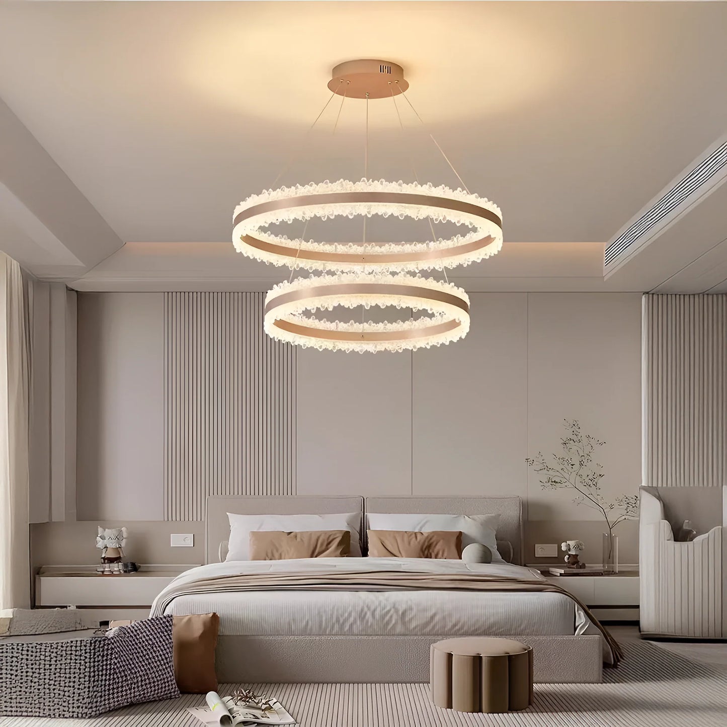 Lustra LED suspendata cu Telecomanda FOSCO Duo 126W, lumina Rece/Calda/Neutra, Dimabila,Inaltime Reglabila, Auriu