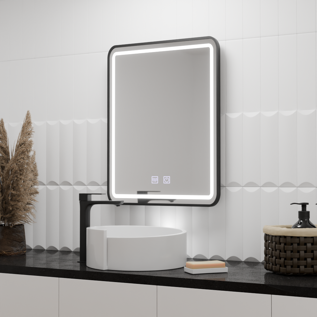 Oglinda LED Rectangulara 60x80cm Taglio Touch Sistem Dezaburire, Rama Neagra