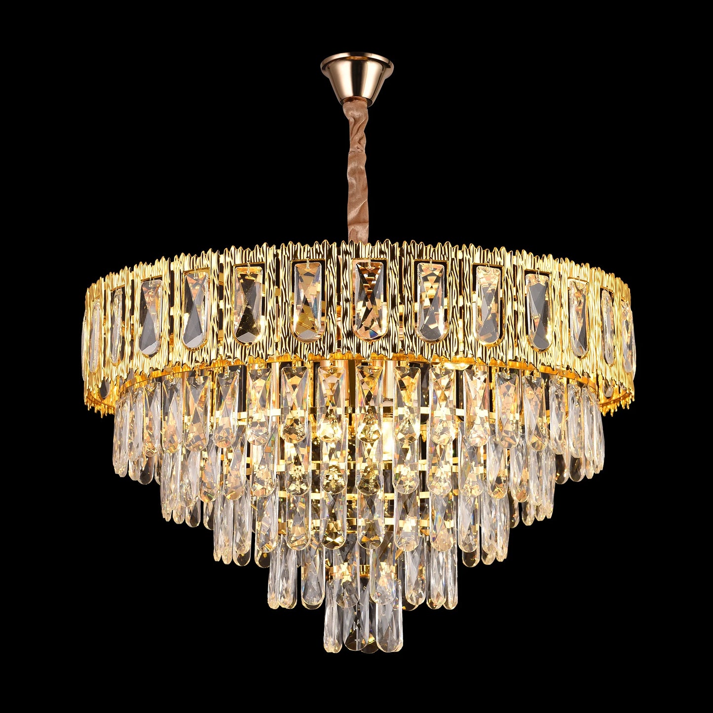 Candelabru Cristal BELVEDERE Magno 8xE14, Diametru 60cm, Auriu Lucios, Inaltime Reglabila