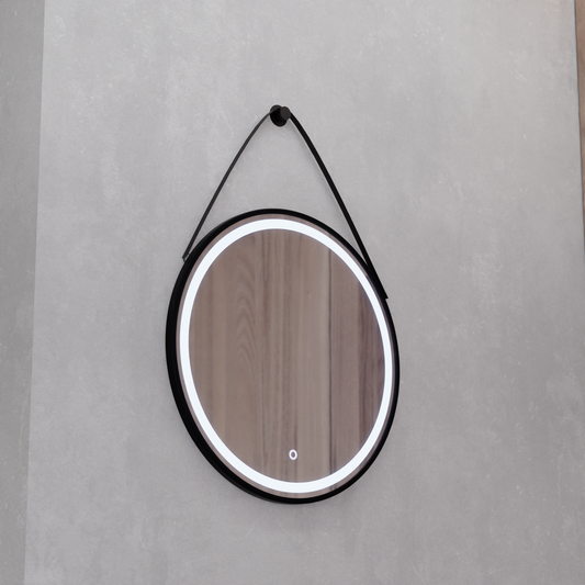 Oglinda LED Rotunda 60cm Rama Neagra, Suspendata Basic Touch