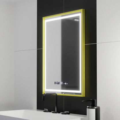 Oglinda LED Rectangulara 50x70 Verite Royale Gold Motion Glow Marcello, Sistem Dezaburire, Termometru & Ceas, Dimabila