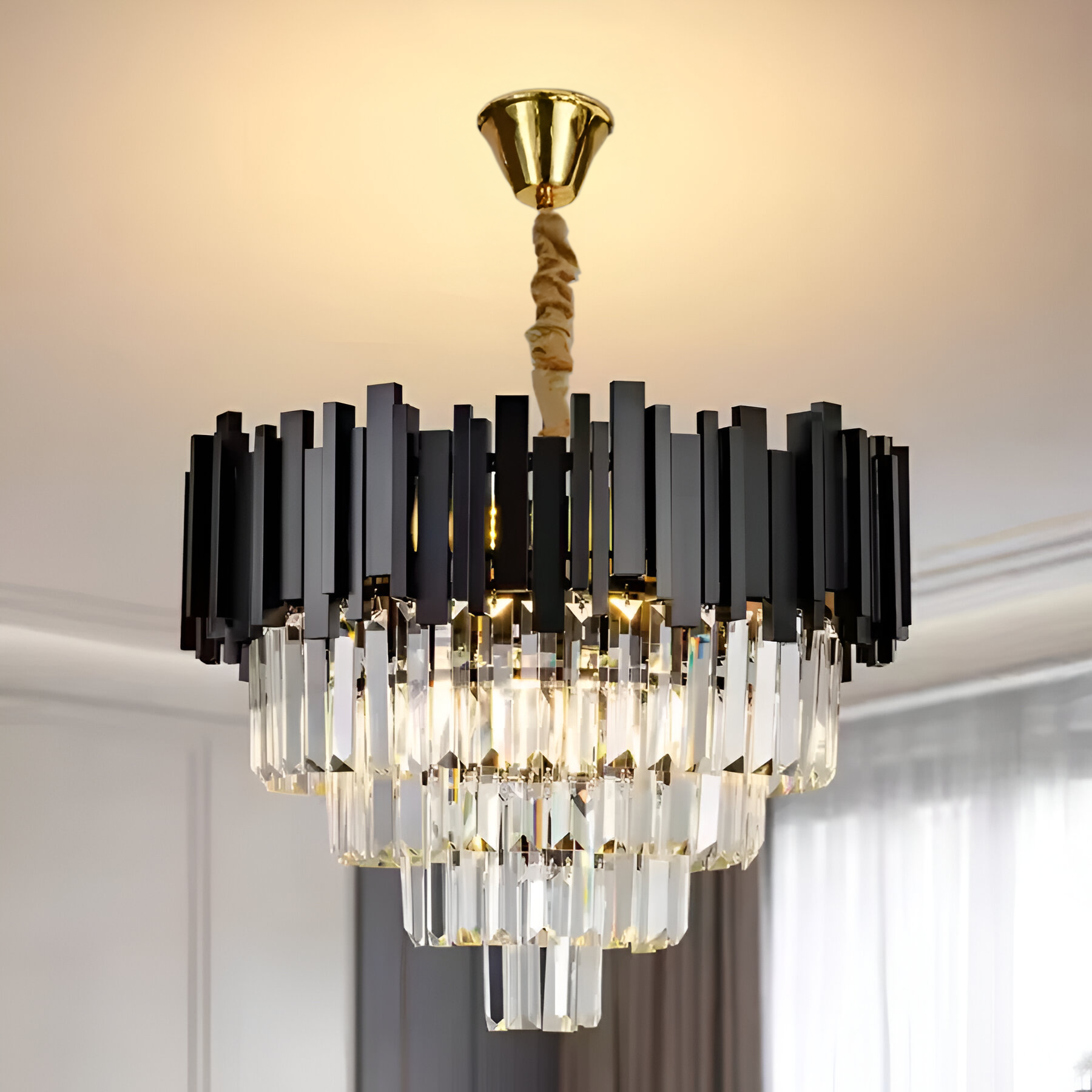 Candelabru Cristal BLOIS Nobile 4xE14, Diametru 40cm, Negru, Inaltime Reglabila – culoare neagră, 40 cm – RegalStore, il