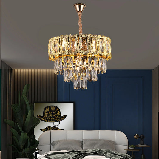 Candelabru Cristal BELVEDERE Nobile 5xE14, Diametru 40cm, Auriu Lucios, Inaltime Reglabila