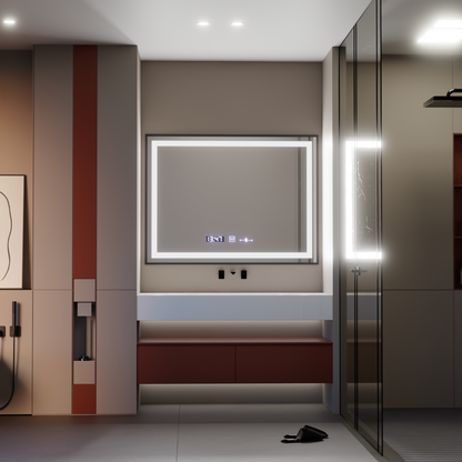 Oglinda LED Rectangulara 80x60 Verite Majeste Noir Motion Glow Marcello, Sistem Dezaburire, Termometru si Ceas, Dimabila