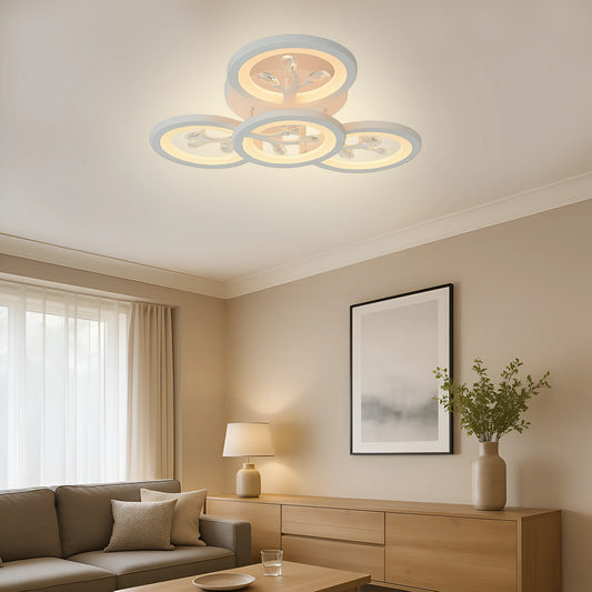 Lustra LED cu Telecomanda DAISY ,3 Elemente, 47W, Lumina Rece/Calda/Neutra, Dimabila, Alb cu Cristal