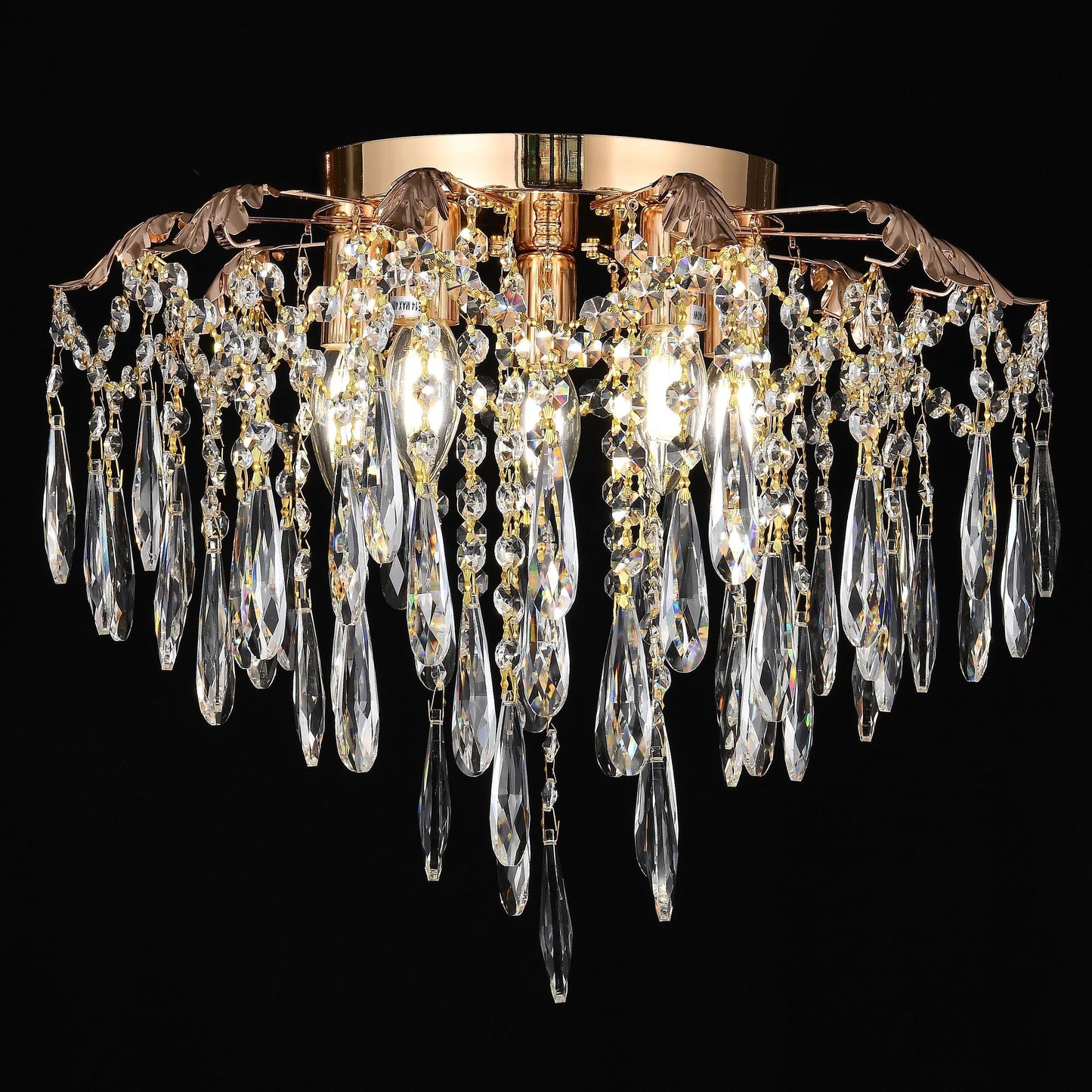 Candelabru Cristal CC9221/5FGD, 5x E14, Diametru 48cm, Auriu Lucios