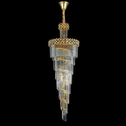 Candelabru Cristal CC800/700X2100GD, 33xE14, Diametru 70cm, Inaltime 210cm, Auriu Lucios, Inaltime Reglabila, Design Elegant