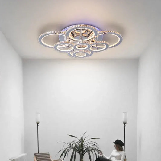 Lustra LED Cristal RGB cu Telecomanda Lia 182W Dimabila Alb Argintiu