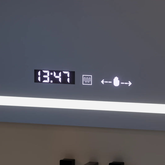 Oglinda LED Rectangulara, 110x75cm, Eclat MotionGlow Marcello, Sistem Dezaburire, Ceas & Termometru, Lupa Cosmetica, Dimabila
