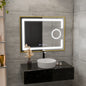 Oglinda LED Rectangulara, 80x60cm, Eclat MotionGlow Marcello, Sistem Dezaburire, Ceas & Termometru, Lupa Cosmetica, Dimabila, Rama Auriu Brushed