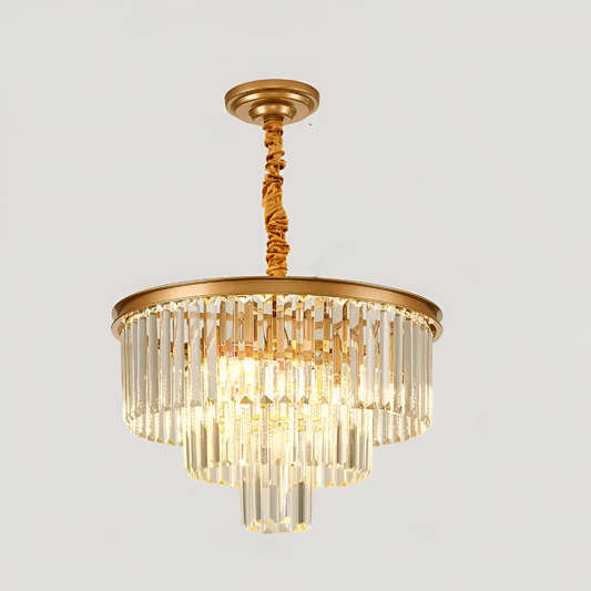 Candelabru Cristal CHAMBORD Petito 3xE14, Diametru 28cm, Auriu Mat, Inaltime Reglabila