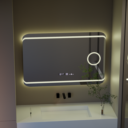 Oglinda LED Rectangulara, 100x60cm, Definition MotionGlow Marcello, Sistem Dezaburire, Ceas & Termometru, Lupa Cosmetica, Dimabila