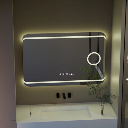 Oglinda LED Rectangulara, 100x60cm, Definition MotionGlow Marcello, Sistem Dezaburire, Ceas & Termometru, Lupa Cosmetica, Dimabila