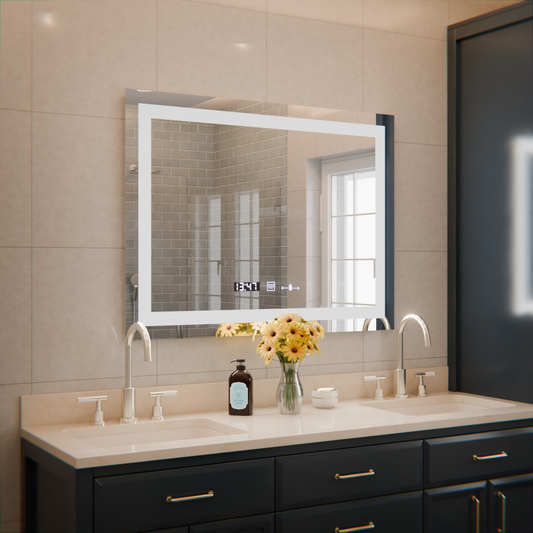 Oglinda LED Rectangulara 80x60cm Verite MotionGlow Marcello, Sistem Dezaburire, Termometru si Ceas, Dimabila