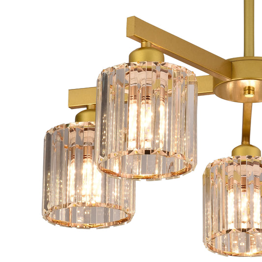 Lustra Clasica Moderna LC110/5GD cu Cristal, 5xE27, Auriu, Metal si Cristal