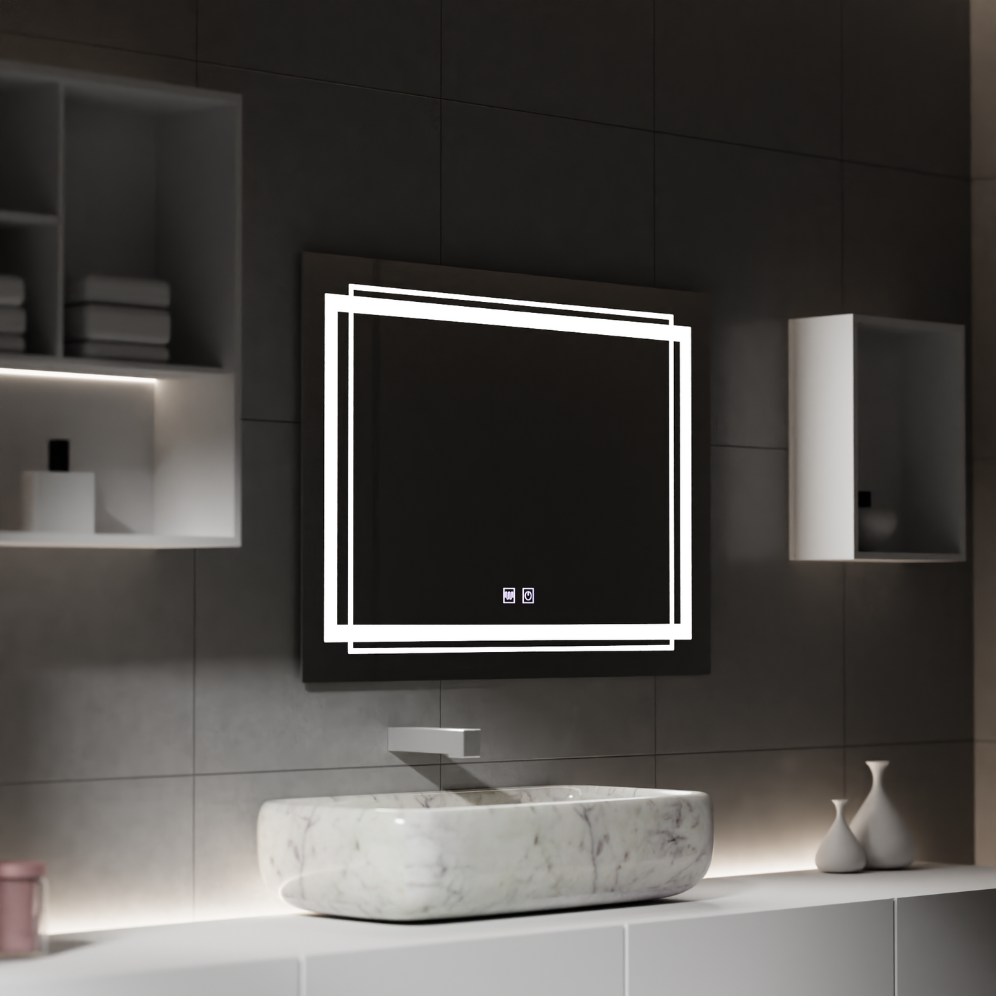Oglinda LED Rectangulara, 80x60cm, KOVEN Touch, Sistem Dezaburire,Dimabila