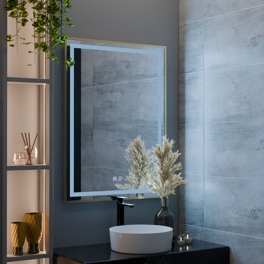 Oglinda LED Touch Kalahiri, 60x80 cm, functie Dezaburire, Rama Auriu Brushed, E10S/60X80 – oglindă LED, culoare aurie, 6