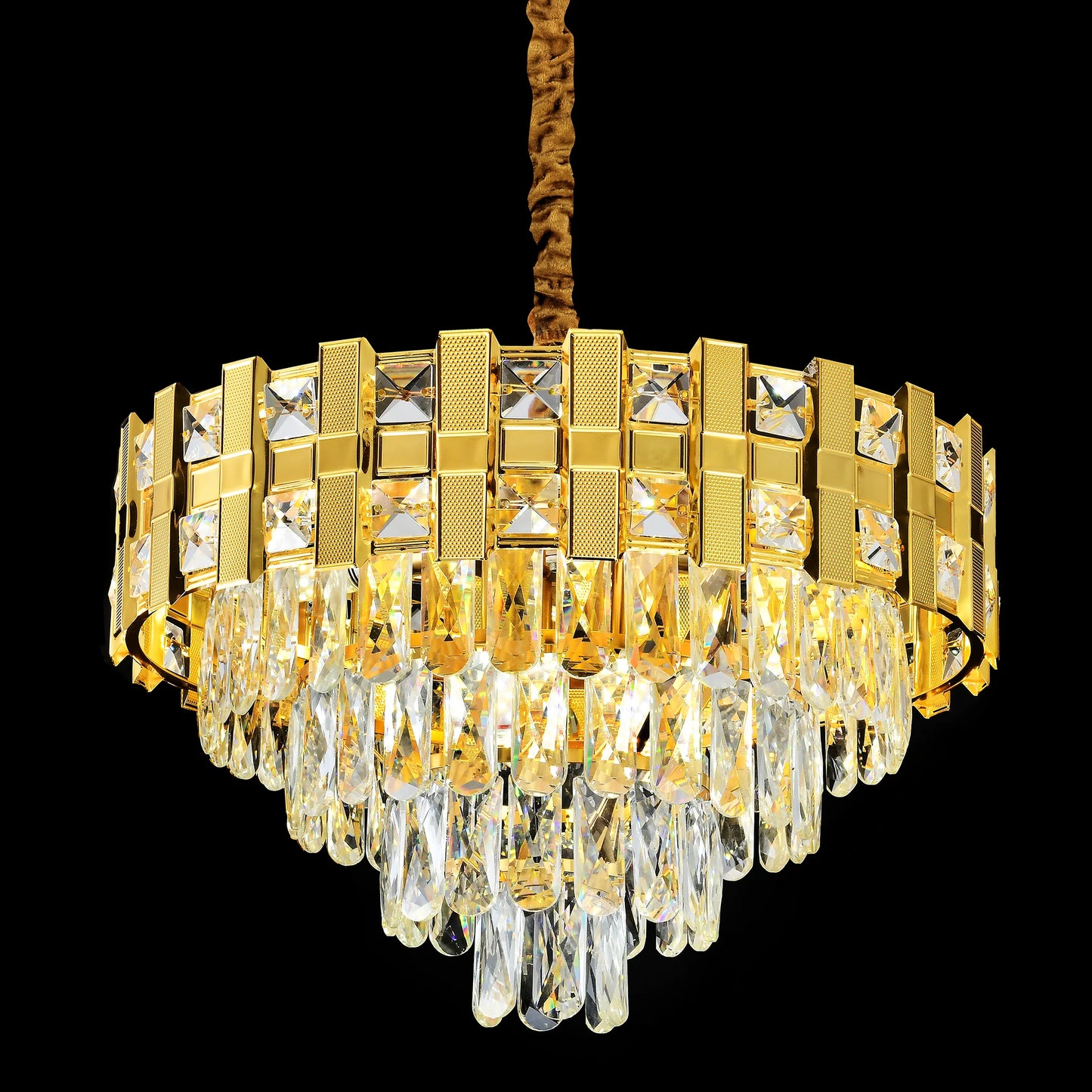Candelabru Cristal BRAN Eleganza 8xE14, Diametru 49cm, Auriu Lucios, Inaltime Reglabila