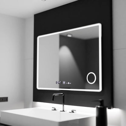 Oglinda LED Rectangulara 120x80 Aura Riflesso Puro MotionGlow Marcello, Sistem Dezaburire, Termometru si Ceas, Dimabila