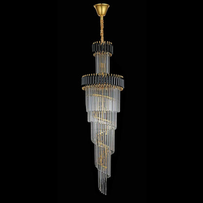 Candelabru Cristal CC900/700X2200, 34xE14, Diametru 70cm, Inaltime 220cm, Auriu Lucios si Negru, Inaltime Reglabila, Design Elegant