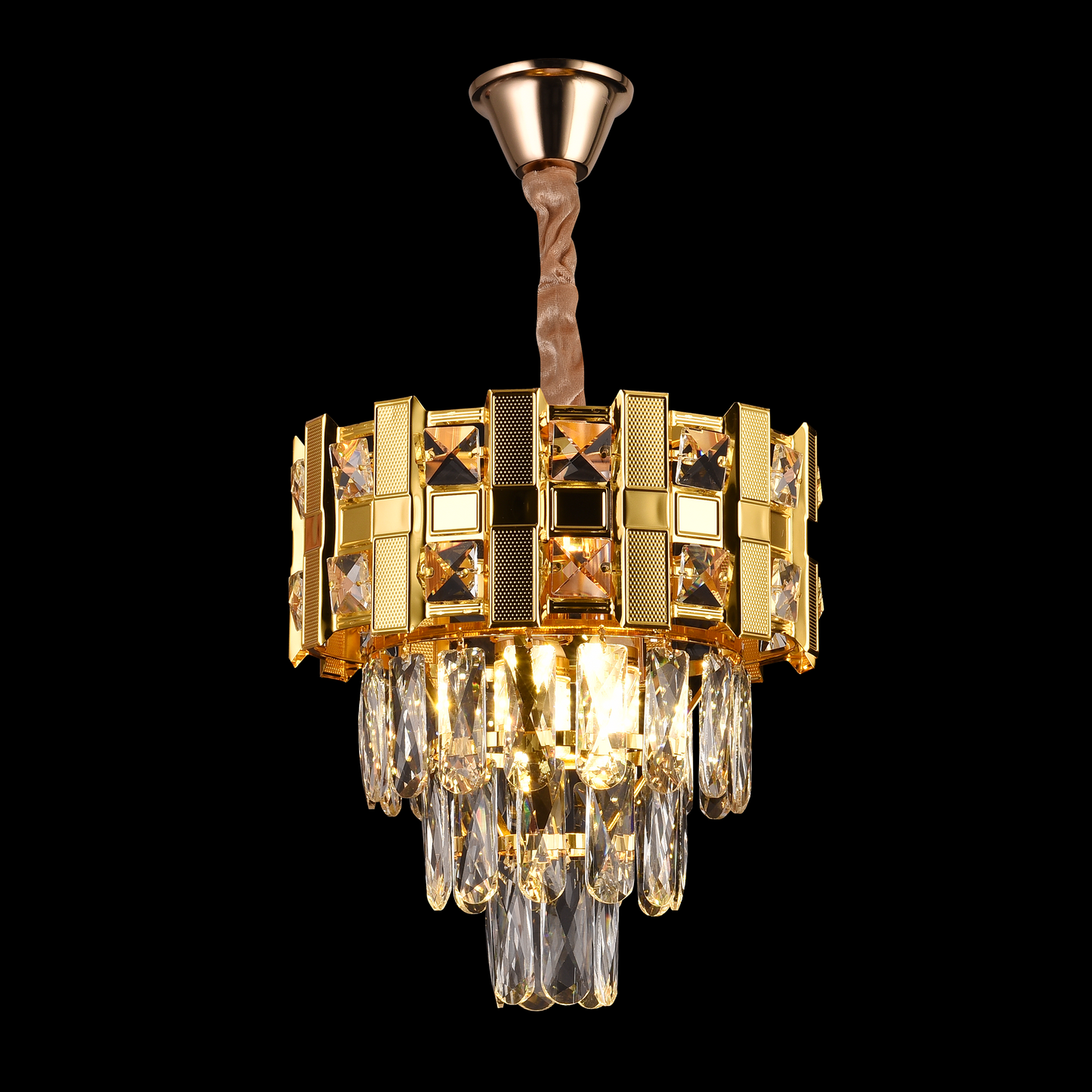 Candelabru Cristal BRAN Petito 3xE14, Diametru 30cm, Auriu Lucios, Inaltime Reglabila – culoare aurie, 30 cm – RegalStor