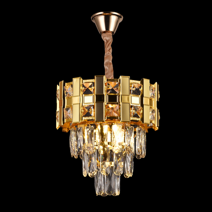 Candelabru Cristal BRAN Petito 3xE14, Diametru 30cm, Auriu Lucios, Inaltime Reglabila – culoare aurie, 30 cm – RegalStor