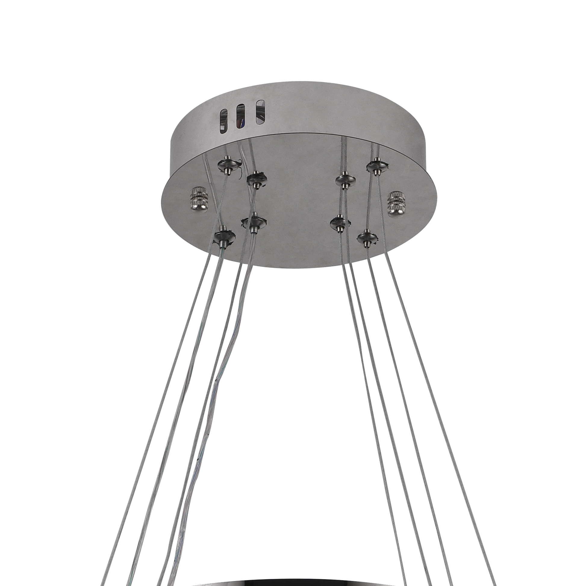 Lustra LED suspendata cu telecomanda si cristal 37W, 2 Cercuri, lumina Rece/Calda/Neutra, Dimabila, Crom Lucios, Inaltim
