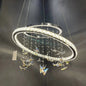 Lustra LED suspendata cu telecomanda si cristal 50W, 2 Cercuri, lumina Rece/Calda/Neutra, Dimabila, Crom Lucios, Inaltime Reglabila