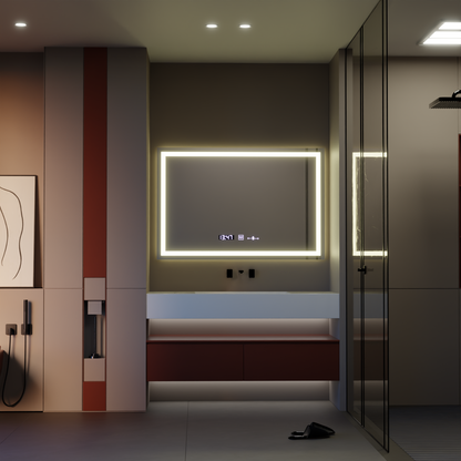 Oglinda LED Rectangulara 120x80cm Verite MotionGlow Marcello, Sistem Dezaburire, Termometru si Ceas, Dimabila