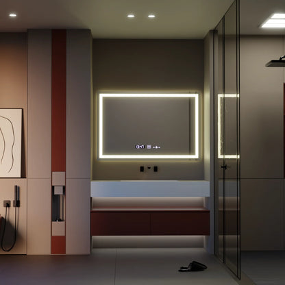 Oglinda LED Rectangulara 120x80cm Verite MotionGlow Marcello, Sistem Dezaburire, Termometru si Ceas, Dimabila
