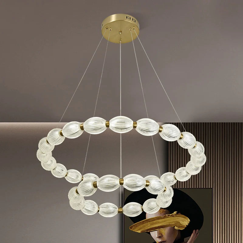 Lustra LED suspendata cu telecomanda FAUSTO, 126W, lumina Rece/Calda/Neutra, Dimabila,Inaltime Reglabila, Auriu