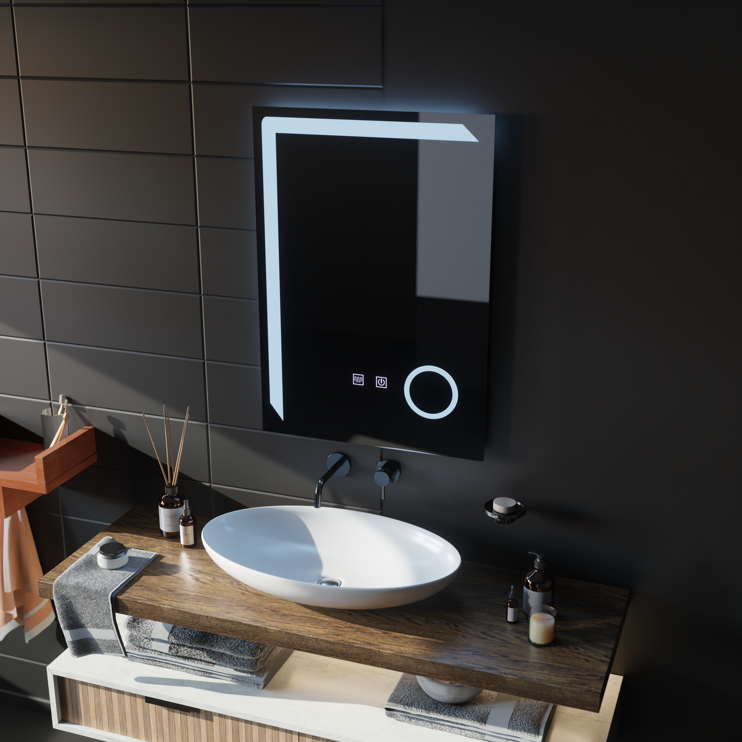 Oglinda LED Touch Monfrer Sistem Dezaburire, 50x70 cm Lupa Cosmetica