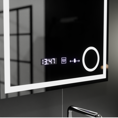 Oglinda LED Rectangulara, 60x60cm, Souverain MotionGlow Marcello, Sistem Dezaburire, Ceas & Termometru, Lupa Cosmetica, Dimabila