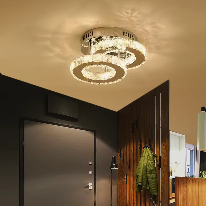 Lustra LED cu cristal ROYALO ROTONDA 26W, 2 Cercuri, lumina Rece/Calda/Neutra, Crom Lucios