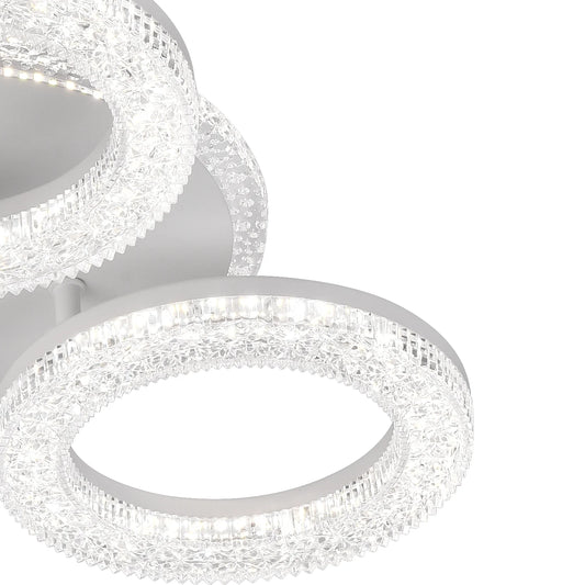 Lustra LED FREJA cu Telecomanda, 50W, 3000K/4000K/6000K, Dimabil, Alb, Cristale, 3 Cercuri