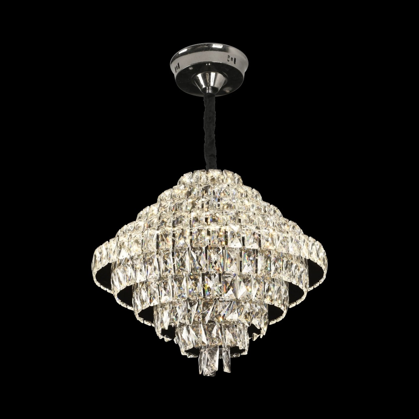 Candelabru Cristal Opal, 12x E14, Diametru 50cm, Crom Lucios, Inaltime Reglabila