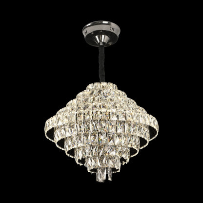 Candelabru Cristal Opal, 12x E14, Diametru 50cm, Crom Lucios, Inaltime Reglabila