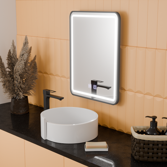 Oglinda LED Rectangulara 45x60cm Taglio Touch Sistem Dezaburire, Rama Neagra